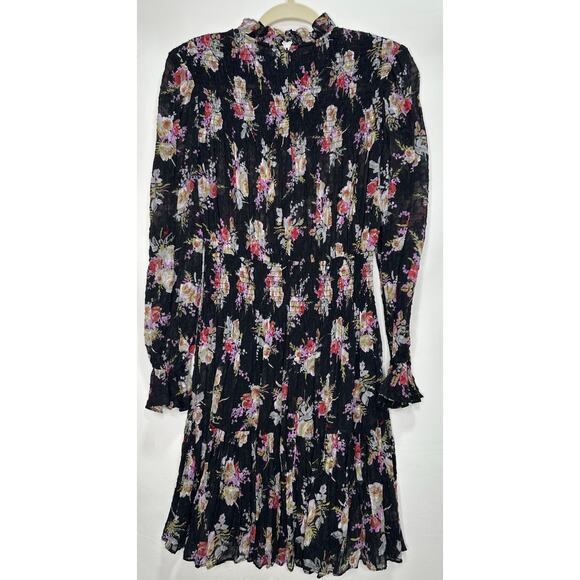 Rebecca Taylor Bouquet Silk Floral Smocked Mini Dress in Black | Size Small - Picture 7 of 10